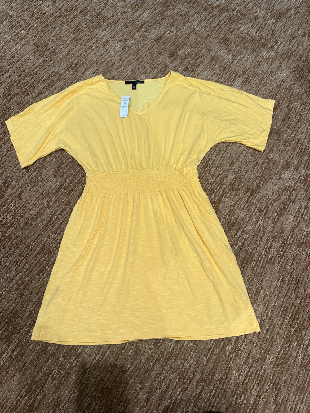 Yellow Smocked Waist V-Neck Dress